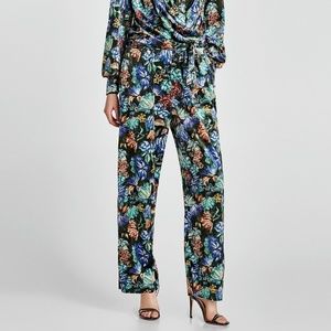 Zara velvet floral print wide leg pants size small